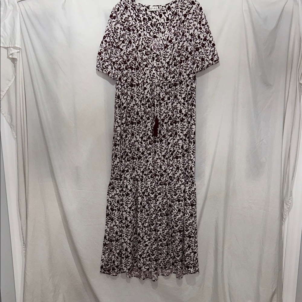 Wonderly Maroon and White Floral Maxi Dress